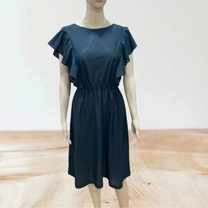 1970’s/80’s Miss Joni of California solid black ruffly Cottagecore Party Dress-M